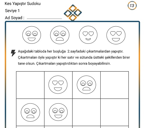 Kes Yapıştır Sudoku Etkinliği 13 (Seviye 1)