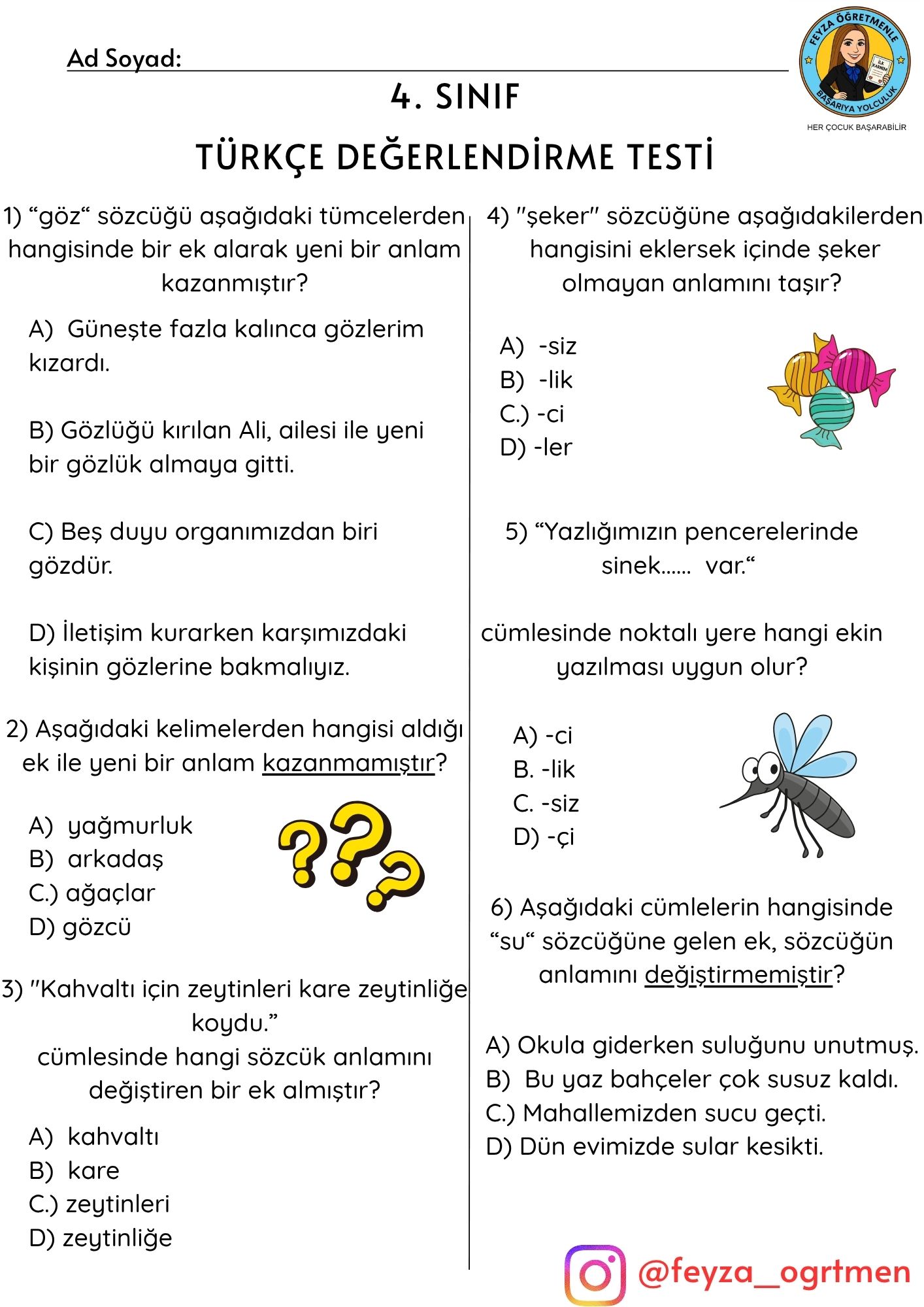 4. Sınıf Türkçe- Matematik Haftalık Değerlendirme Testi