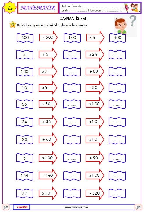 3. Sınıf Matematik Çarpma İşlemi Etkinliği 18