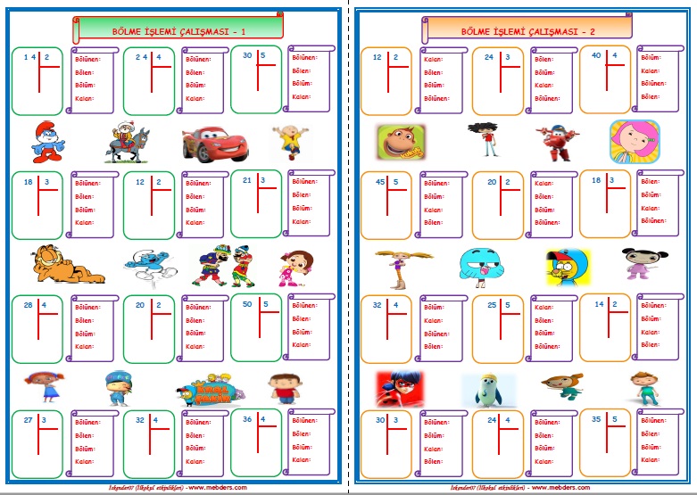 2.Sınıf Matematik Bölme İşlemi Çalışması 1-2    (2 Sayfa)
