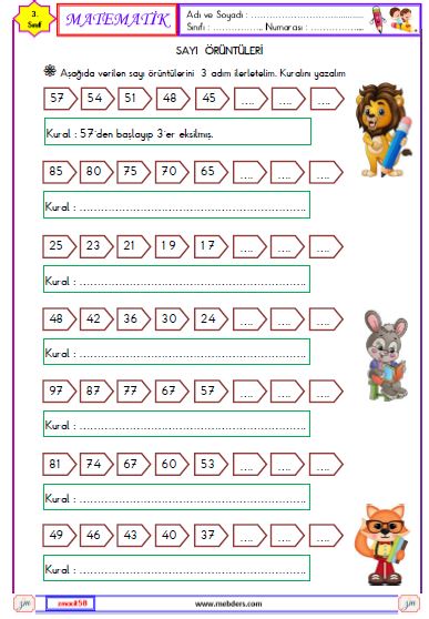 3. Sınıf Matematik Sayı Örüntüleri Etkinliği 2