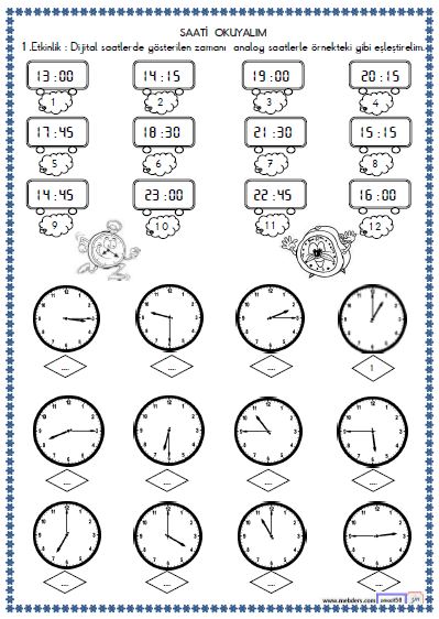 2. Sınıf Matematik Zamanı Ölçme , Saat Etkinliği 5