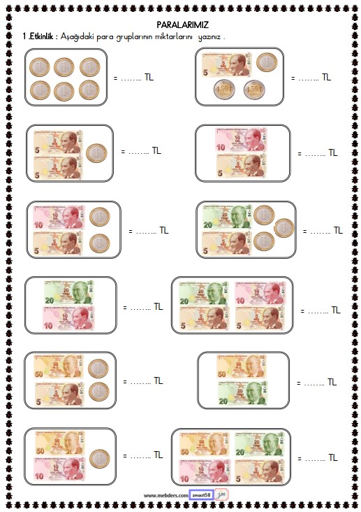 2. Sınıf Matematik Paralarımız Etkinliği 4