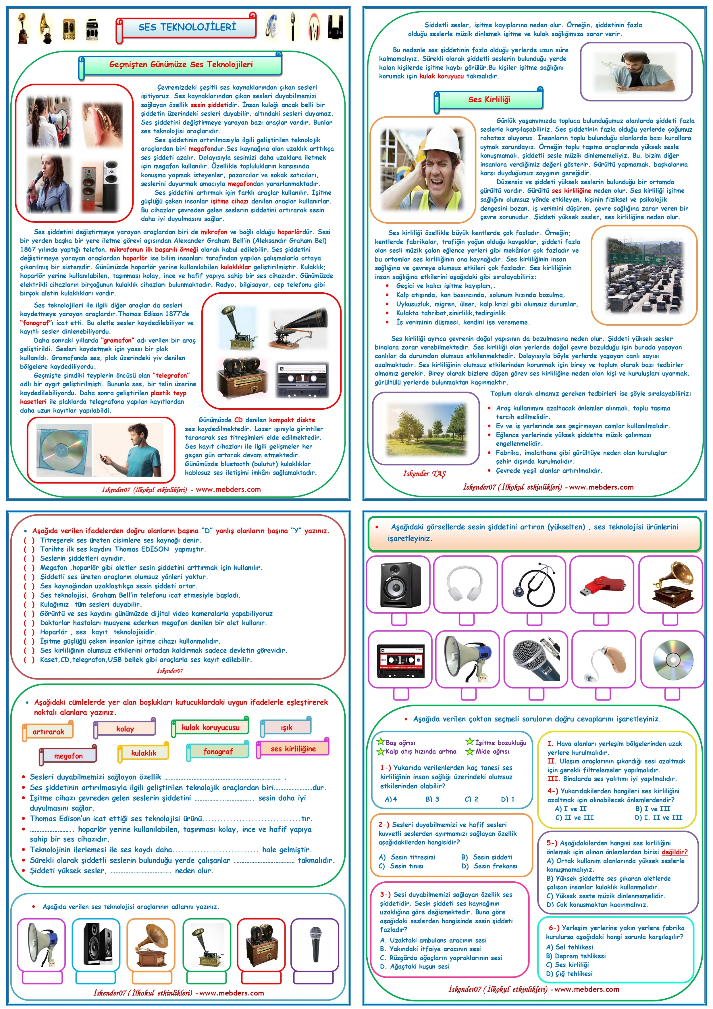 4.Sınıf Fen Bilimleri Geçmişten Günümüze Ses Teknolojileri Konu Anlatımı ve Etkinlik Çalışması (4 Sayfa)