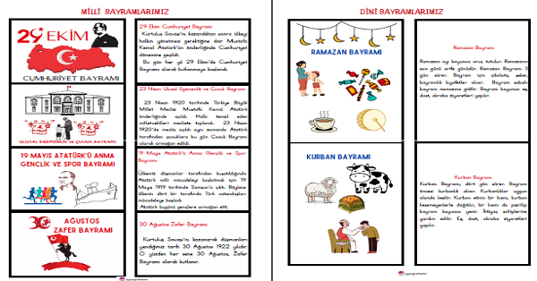 2. Sınıf Hayat Bilgisi Milli ve Dini Bayramlar Defter Notu Yapıştırmalı