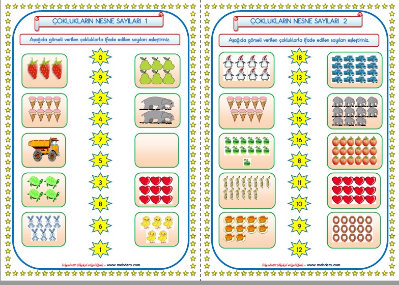 1.Sınıf Matematik Çoklukların Nesne Sayıları 1-2    (2 Sayfa)