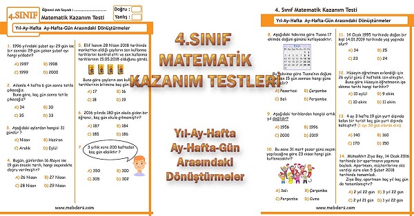 4.Sınıf Matematik Kazanım Testi - Yıl-Ay-Hafta Arasındaki Dönüştürmeler