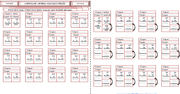 3.Sınıf - Matematik Çarpanın Bir Artma Azalma Etkinliği