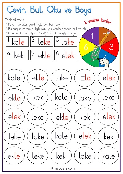 Çevir, Bul, Oku ve Boya Etkinliği - K Sesine Kadar