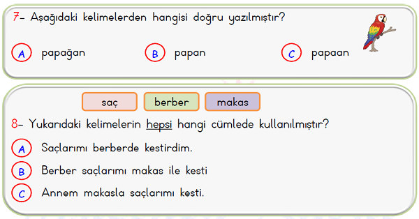 1.Sınıf Türkçe Kelime Etkinliği Yaprak Test-2