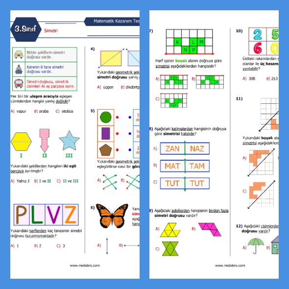 3. Sınıf Matematik Simetri Kazanım Testi