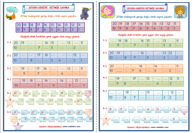 1.Sınıf Matematik Yirmiden Geriye Ritmik Sayma  (2  Sayma)