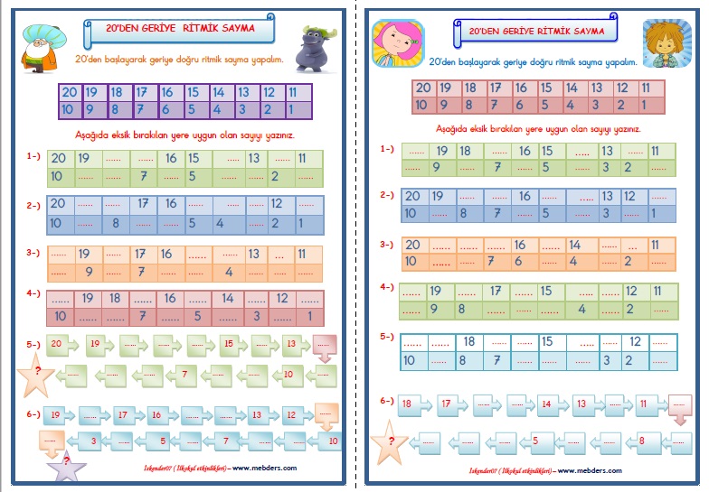 1.Sınıf Matematik Yirmiden Geriye Ritmik Sayma  (2  Sayma)