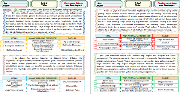 3.Sınıf Türkçe Ana Fikir-Başlık-1