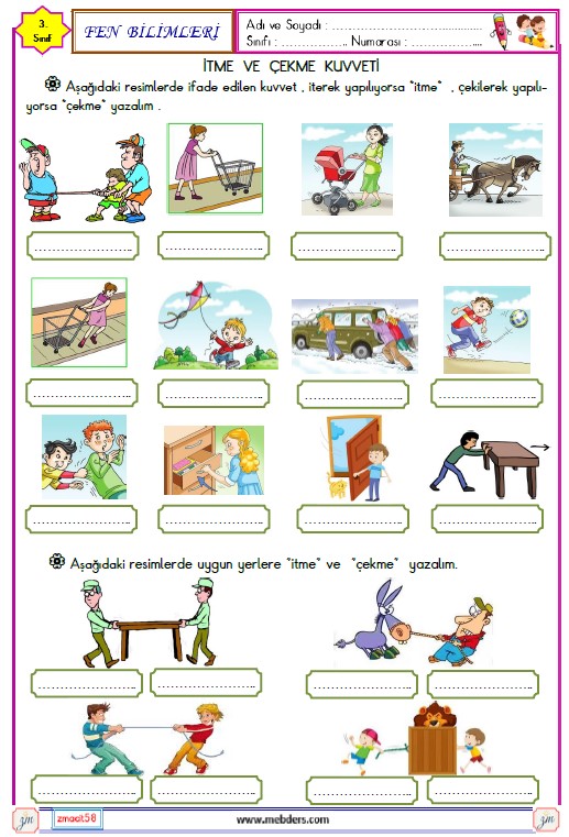 3. Sınıf Fen Bilimleri İtme ve Çekme Kuvveti Etkinliği