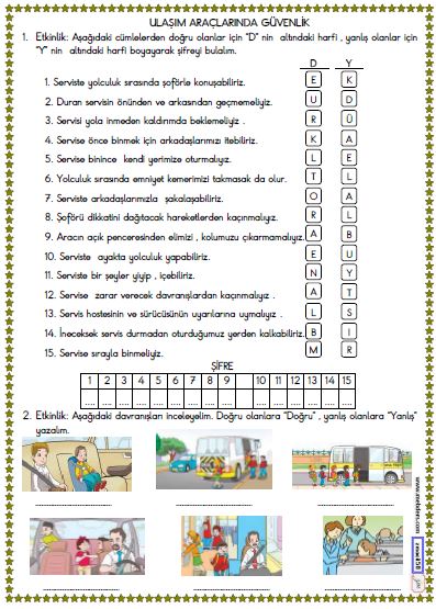 2. Sınıf Hayat Bilgisi Ulaşım Araçlarında Güvenlik Etkinliği