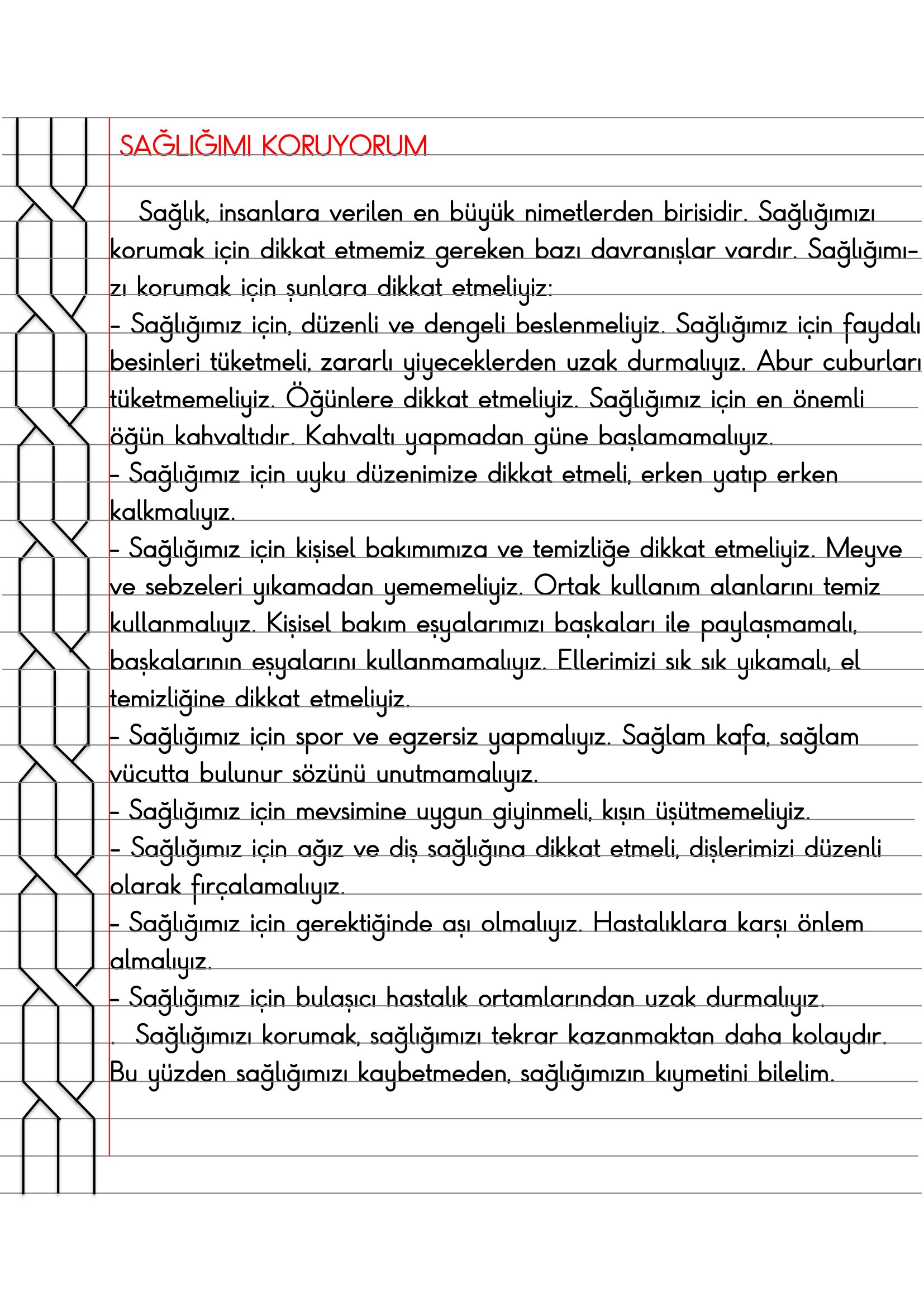3.Sınıf - Hayat Bilgisi Sağlığımı Koruyorum Defter Özeti