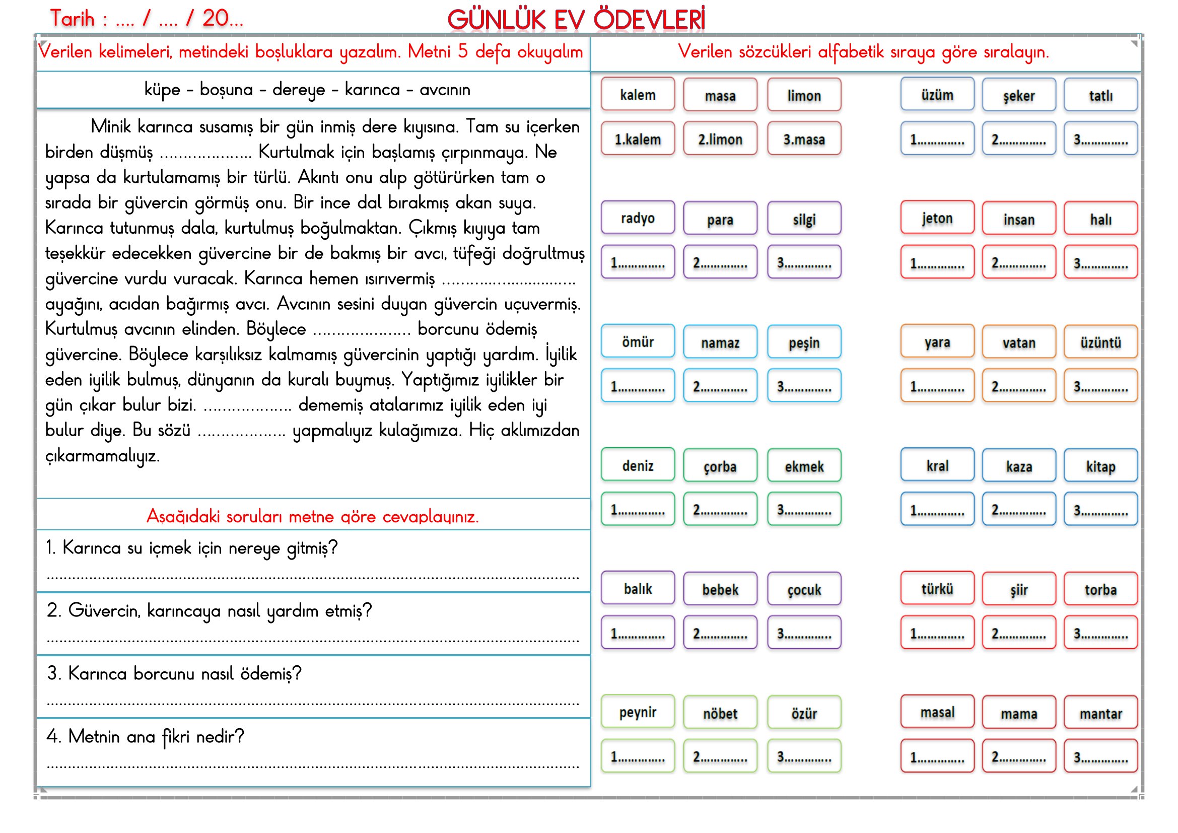 2.Sınıf - 24 Mart 2026 Günlük Ev Ödevleri
