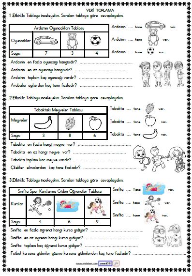 1. Sınıf Matematik Veri Toplama ve Değerlendirme Etkinliği 1