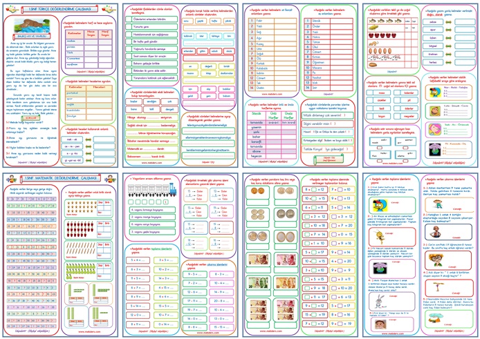 1.Sınıf Türkçe Matematik Dersi Ara Tatil Ödev Çalışması  (8  Sayfa)