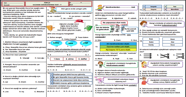2.Sınıf Türkçe Seviye Belirleme Testi-9
