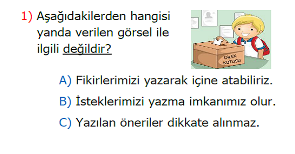 3.Sınıf Hayat Bilgisi Okula İlişkin İstek ve İhtiyaçlarım Kazanım Testi