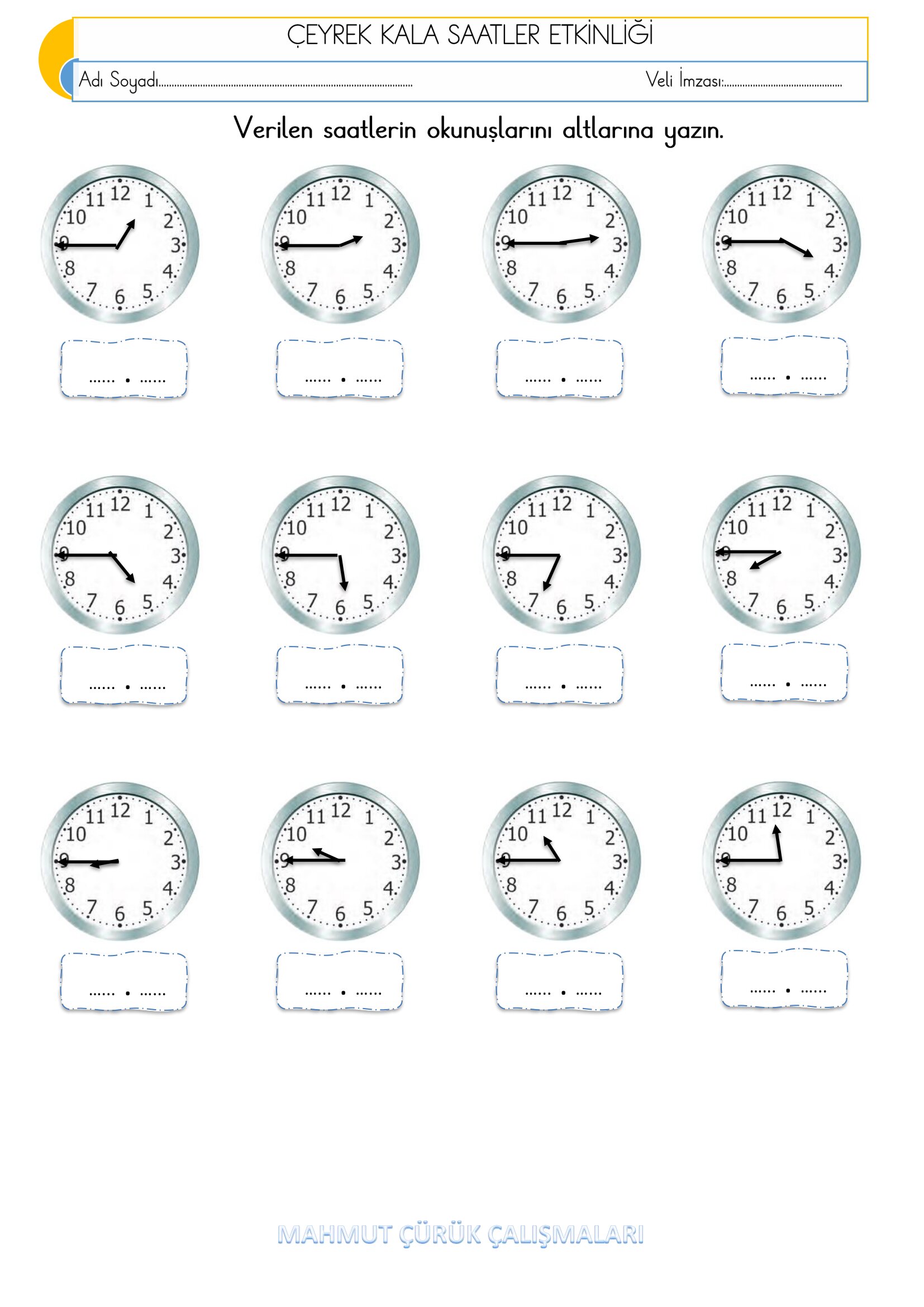 2.Sınıf - Matematik - Çeyrek Kala Saatler Etkinliği