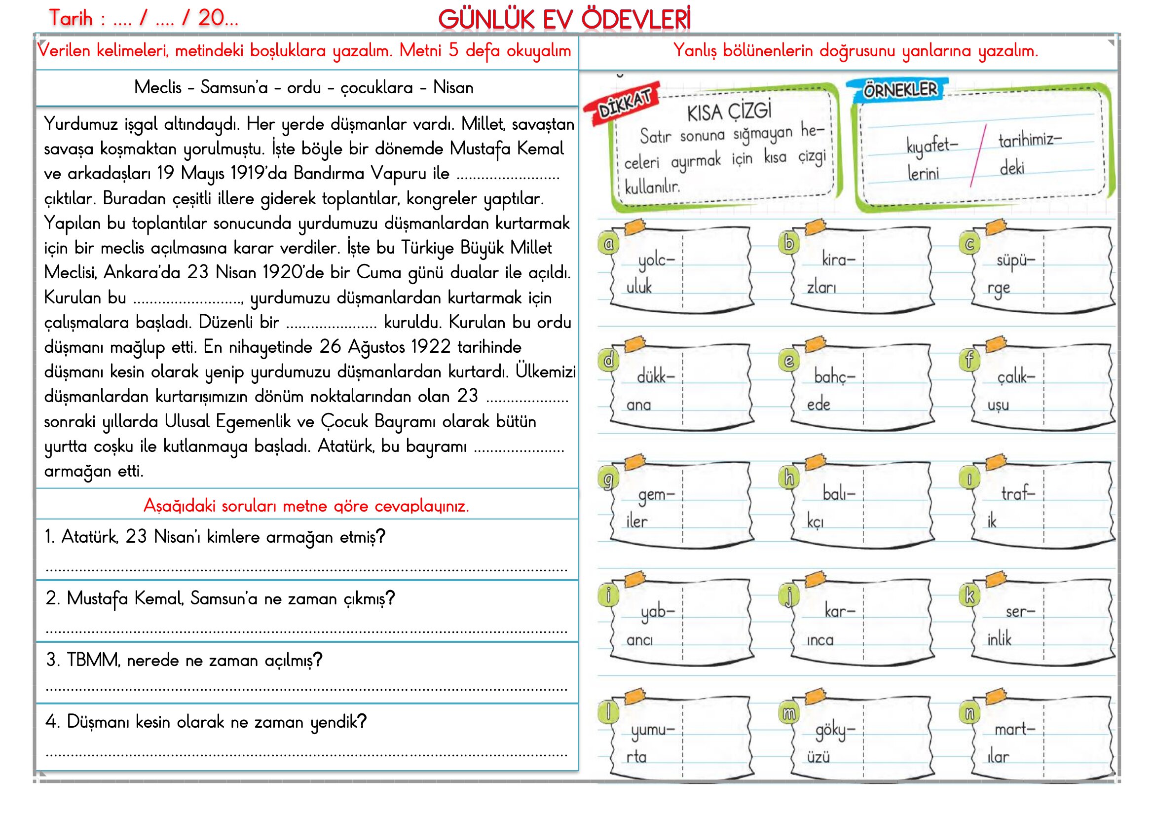 2.Sınıf - 17 Nisan 2026 Günlük Ev Ödevleri