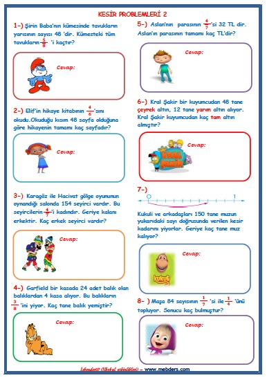 3.Sınıf Matematik Kesir Problemleri  2