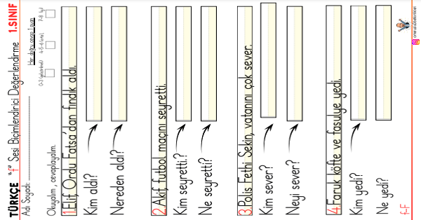 1. Sınıf İlk Okuma Yazma F-f Sesi 5N 1K Etkinliği