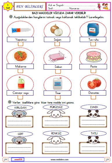3. Sınıf Fen Bilimleri Bazı Maddeler Vücuda Zarar Verebilir Etkinliği 1