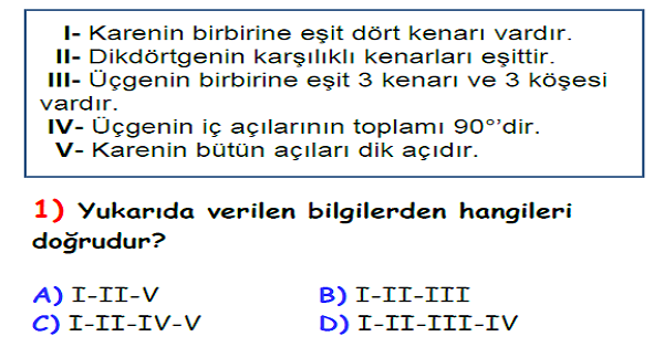 4.Sınıf Matematik Geometrik Cisimler, Şekiller ve Açılar Yaprak Testi-6