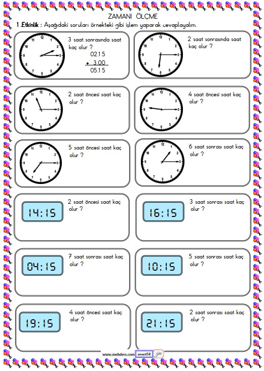 2. Sınıf Matematik Zamanı Ölçme ve Saat Etkinliği 13