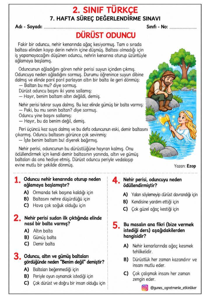 2. Sınıf 7.Hafta Süreç Değerlendirme Sınavı