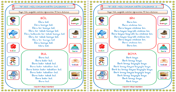 1. Sınıf İlk Okuma Yazma B-b Sesi Hızlı Okuma Çalışması