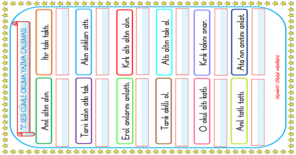 1. Sınıf İlk Okuma Yazma I-ı Sesi Cümle Okuma Yazma Metin Çalışmaları