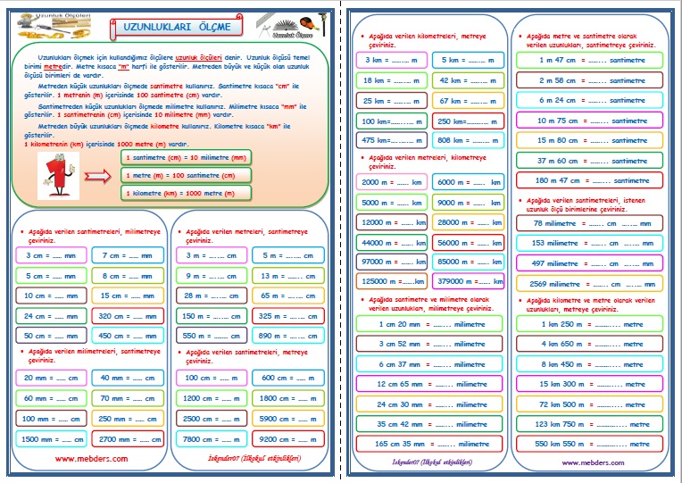 4.Sınıf Matematik Uzunlukları Ölçme Konu Anlatımı Etkinlik Çalışması  1  (2 Sayfa)