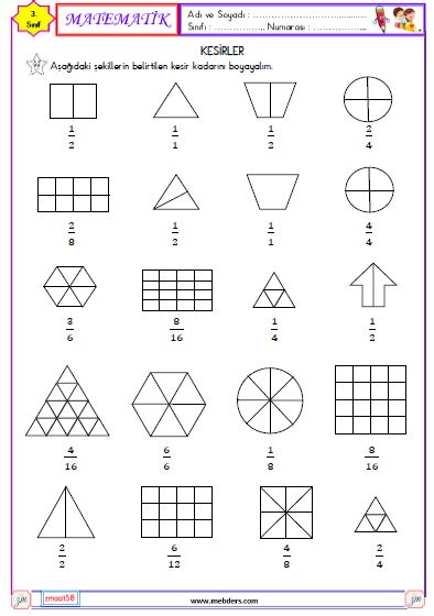 3. Sınıf Matematik Bütün , Yarım , Çeyrek  Etkinliği 3