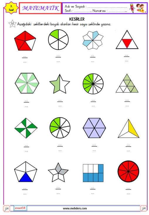 3. Sınıf Matematik Kesirler Etkinliği 6