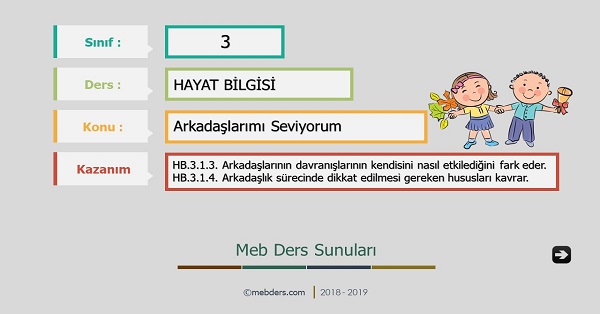 3.Sınıf Hayat Bilgisi Arkadaşlarımı Seviyorum Sunusu