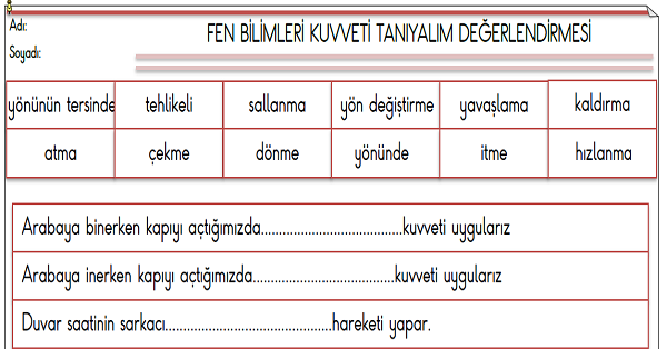 3.Sınıf - Fen Bilimleri Kuvveti Tanıyalım Değerlendirmesi