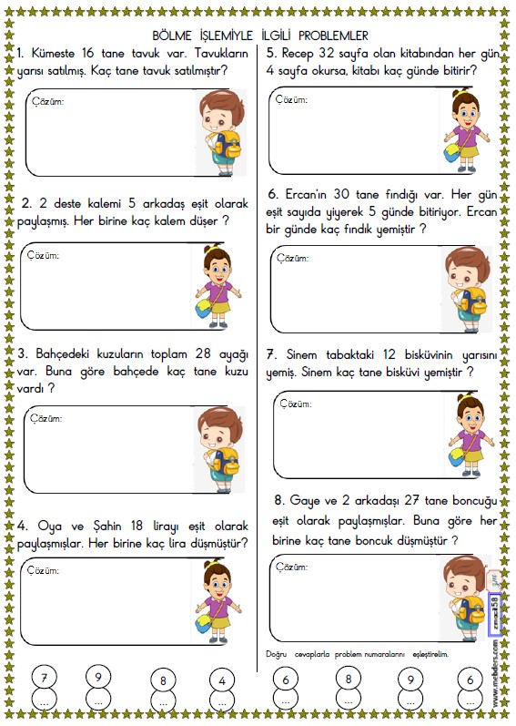 2. Sınıf Matematik Bölme İşlemi Problemler Etkinliği 4