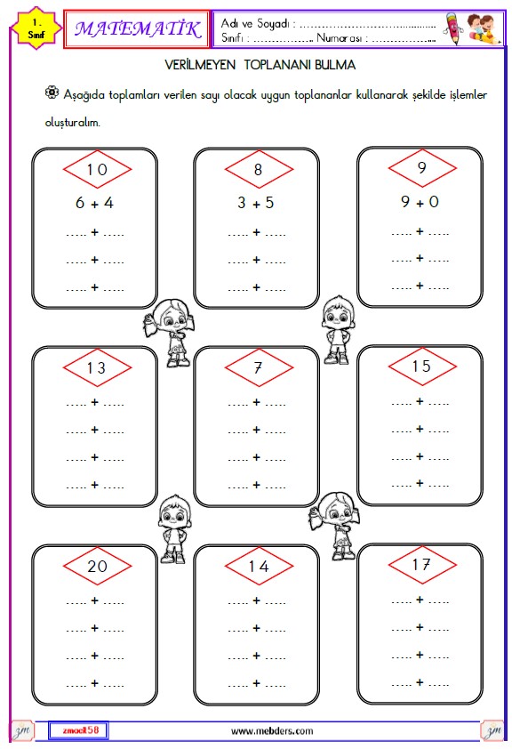 1. Sınıf Matematik Verilmeyen Toplananı Bulma Etkinliği Etkinliği 5