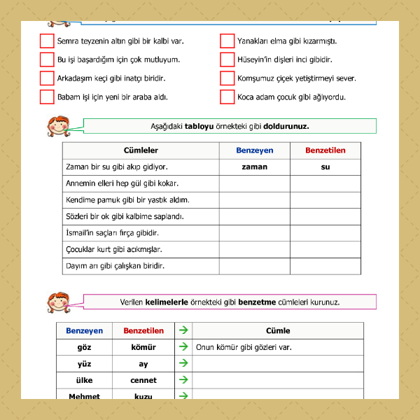 4. Sınıf Türkçe - Benzetme Cümleleri Etkinliği