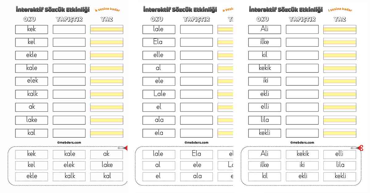 İnteraktif Sözcük Etkinliği - İ Sesine Kadar