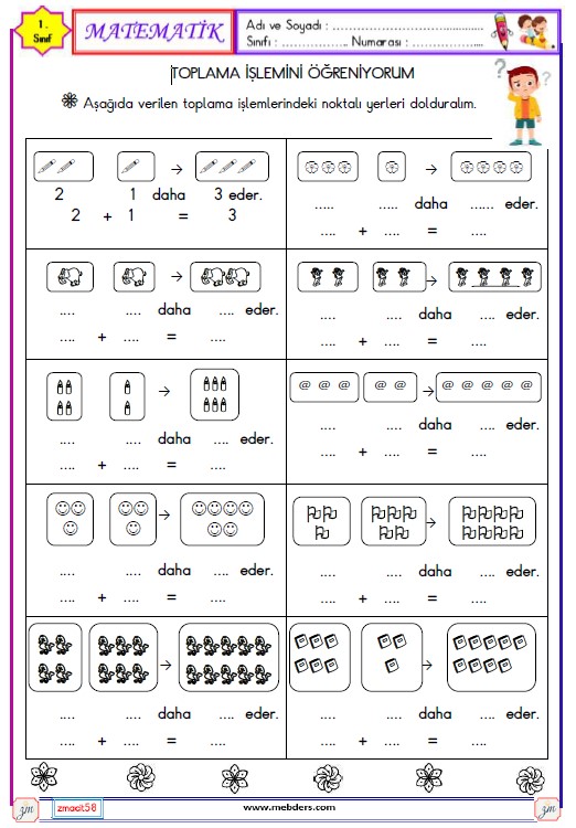 1. Sınıf Matematik Toplama İşlemini Öğreniyorum Etkinliği