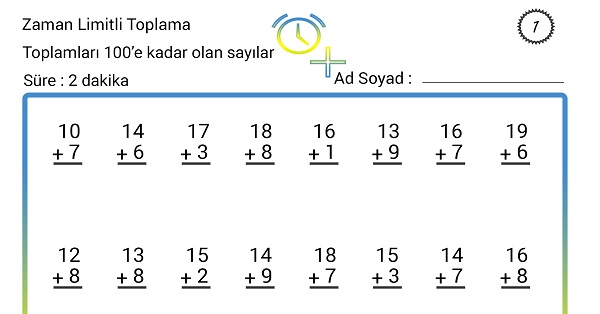 2 Dakika Zaman Limitli Toplama İşlemi Etkinliği 1