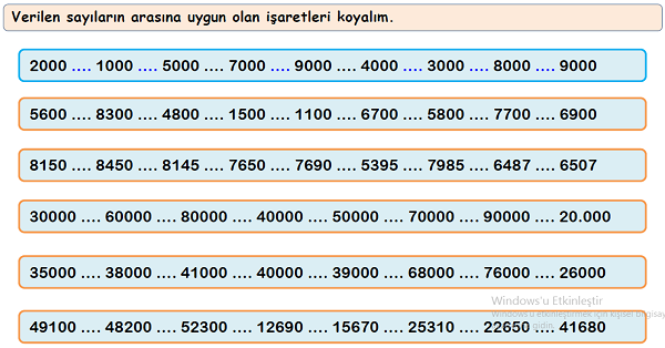 4.Sınıf Matematik  Doğal Sayıları Sıralama Etkinliği 3