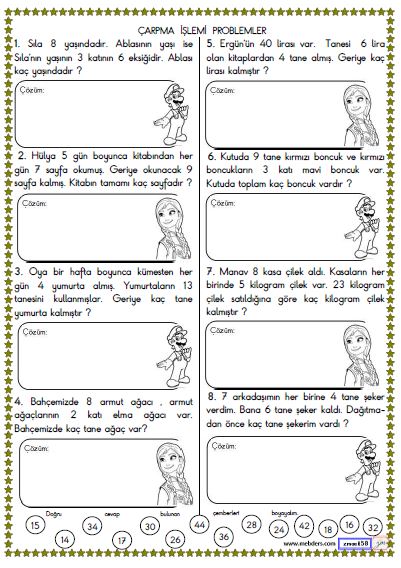 2. Sınıf Matematik Çarpma İşlemi ile İlgili Problemler Etkinliği 8