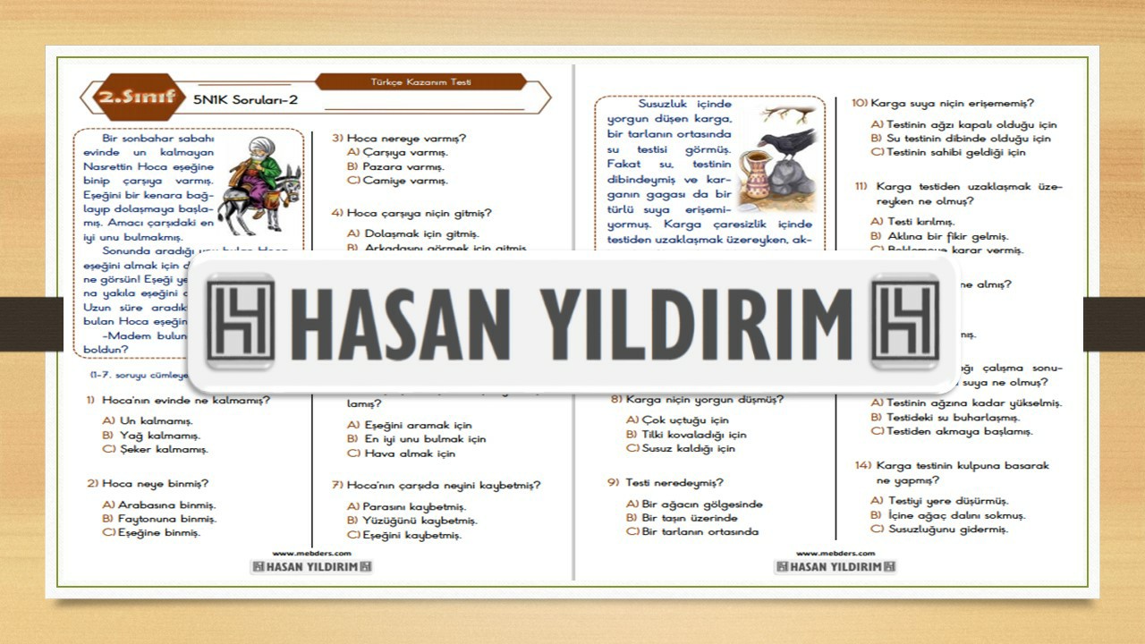 2.Sınıf Türkçe 5N1K Soruları-2 Testi